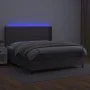 Box spring bed with mattress and LED gray synthetic leather 180x200 cm by , Beds and slatted bases - Ref: Foro24-3139341, Pri...