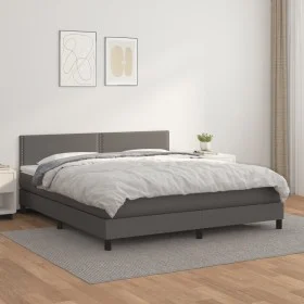 Box spring bed with gray synthetic leather mattress 160x200 cm by , Beds and slatted bases - Ref: Foro24-3141075, Price: 487,...