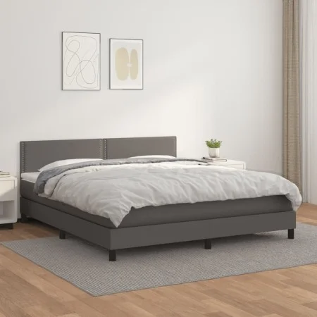 Box spring bed with gray synthetic leather mattress 160x200 cm by , Beds and slatted bases - Ref: Foro24-3141075, Price: 487,...