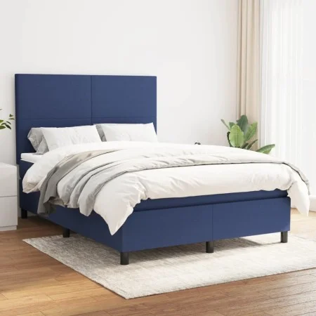 Box spring bed with blue fabric mattress 140x190 cm by , Beds and slatted bases - Ref: Foro24-3141615, Price: 501,18 €, Disco...