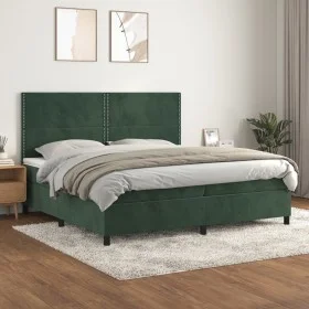 Box spring bed with dark green velvet mattress 200x200 cm by , Beds and slatted bases - Ref: Foro24-3142986, Price: 692,08 €,...