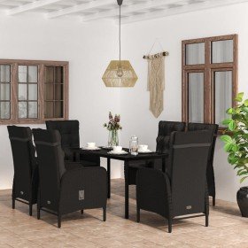 Juego de comedor de jardín 7 piezas con cojines negro