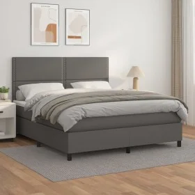 Box spring bed with gray synthetic leather mattress 180x200 cm by , Beds and slatted bases - Ref: Foro24-3142801, Price: 602,...