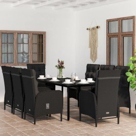 Juego de comedor de jardín 9 piezas con cojines negro en Conjuntos de jardín | Comprar online en Foro24