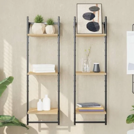 Estantes pared 3 niveles barras 2 uds roble Sonoma 30x25x100 cm by , Shelves and shelves - Ref: Foro24-836259, Price: 32,04 €...