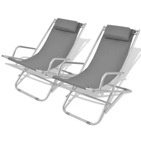 Reclining sun loungers 2 units gray steel by vidaXL, Loungers - Ref: Foro24-42938, Price: 149,50 €, Discount: %