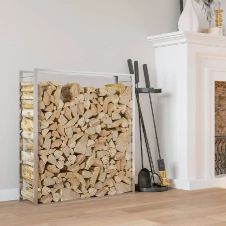 Estante para leña acero inoxidable 110x28x116 cm by , Firewood bags and holders - Ref: Foro24-357865, Price: 53,89 €, Discoun...