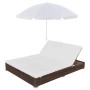 Tumbona cama con sombrilla ratán sintético marrón de vidaXL, Camas para exteriores - Ref: Foro24-42949, Precio: 356,09 €, Des...