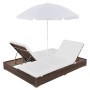 Tumbona cama con sombrilla ratán sintético marrón de vidaXL, Camas para exteriores - Ref: Foro24-42949, Precio: 356,09 €, Des...