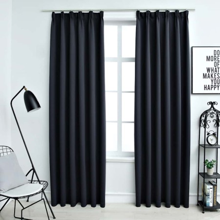 Cortinas opacas con ganchos 2 unidades gris antracita 140x175cm