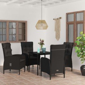 Juego de comedor de jardín 5 piezas con cojines negro