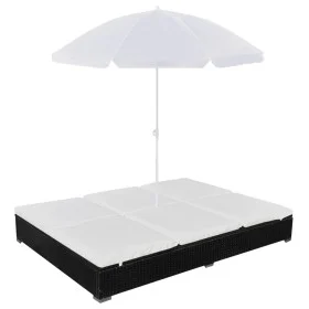 Schwarze Sonnenliege aus synthetischem Rattan mit Sonnenschirm von vidaXL, Betten im Freien - Ref: Foro24-42950, Preis: 258,0...
