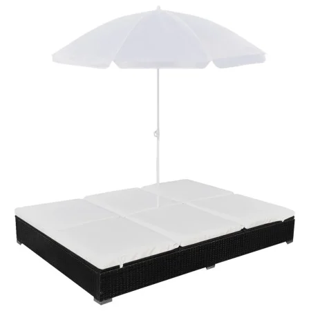 Tumbona cama con sombrilla ratán sintético negra de vidaXL, Camas para exteriores - Ref: Foro24-42950, Precio: 258,04 €, Desc...