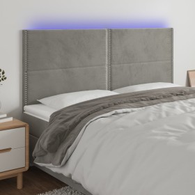 Kopfteil mit LED-Leuchten, hellgrauer Samt, 200 x 5 x 118/128 cm von , Kopf- und Fußteile - Ref: Foro24-3122350, Preis: 101,1...