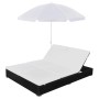 Schwarze Sonnenliege aus synthetischem Rattan mit Sonnenschirm von vidaXL, Betten im Freien - Ref: Foro24-42950, Preis: 331,7...