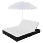 Tumbona cama con sombrilla ratán sintético negra de vidaXL, Camas para exteriores - Ref: Foro24-42950, Precio: 258,04 €, Desc...