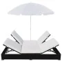 Tumbona cama con sombrilla ratán sintético negra de vidaXL, Camas para exteriores - Ref: Foro24-42950, Precio: 258,04 €, Desc...