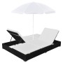 Schwarze Sonnenliege aus synthetischem Rattan mit Sonnenschirm von vidaXL, Betten im Freien - Ref: Foro24-42950, Preis: 331,7...