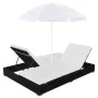 Tumbona cama con sombrilla ratán sintético negra de vidaXL, Camas para exteriores - Ref: Foro24-42950, Precio: 258,04 €, Desc...