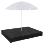 Schwarze Sonnenliege aus synthetischem Rattan mit Sonnenschirm von vidaXL, Betten im Freien - Ref: Foro24-42950, Preis: 331,7...