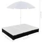 Tumbona cama con sombrilla ratán sintético negra de vidaXL, Camas para exteriores - Ref: Foro24-42950, Precio: 258,04 €, Desc...