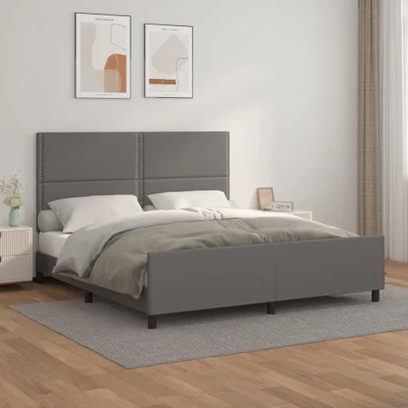 Bed frame with headboard gray synthetic leather 160x200cm by , Beds and slatted bases - Ref: Foro24-3125522, Price: 212,60 €,...