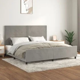 Light gray velvet bed frame with headboard 200x200cm by , Beds and slatted bases - Ref: Foro24-3125714, Price: 217,46 €, Disc...
