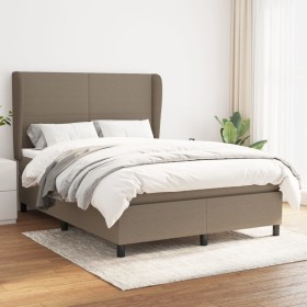 Cama box spring con colchón tela gris taupe 140x190 cm