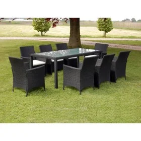 Set comedor de jardín 9 piezas y cojines ratán sintético negro de vidaXL, Conjuntos de jardín - Ref: Foro24-43118, Precio: 72...
