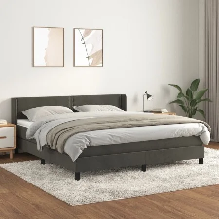 Box spring bed with dark gray velvet mattress 180x200 cm by , Beds and slatted bases - Ref: Foro24-3130914, Price: 499,62 €, ...