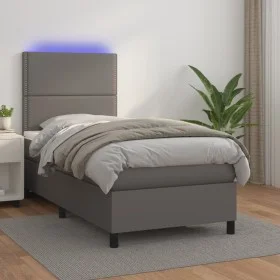 Boxspringbett und LED-Matratze graues Kunstleder 90x200 cm von , Betten und Lattenroste - Ref: Foro24-3135865, Preis: 330,55 ...