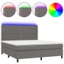 Box spring bed with mattress and LED gray synthetic leather 180x200 cm by , Beds and slatted bases - Ref: Foro24-3135901, Pri...