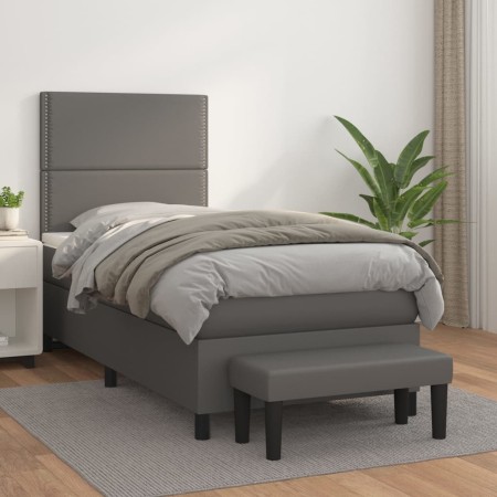 Box spring bed with gray synthetic leather mattress 80x200 cm by , Beds and slatted bases - Ref: Foro24-3137573, Price: 339,5...