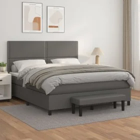 Box spring bed with gray synthetic leather mattress 180x200 cm by , Beds and slatted bases - Ref: Foro24-3137621, Price: 646,...