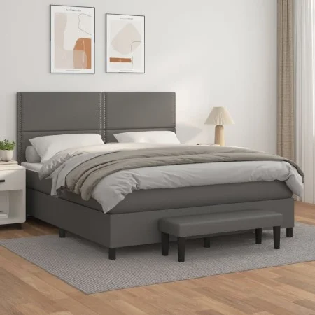 Box spring bed with gray synthetic leather mattress 180x200 cm by , Beds and slatted bases - Ref: Foro24-3137621, Price: 646,...