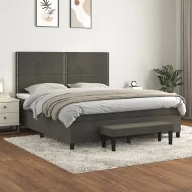 Box spring bed with dark gray velvet mattress 180x200 cm by , Beds and slatted bases - Ref: Foro24-3137798, Price: 587,55 €, ...