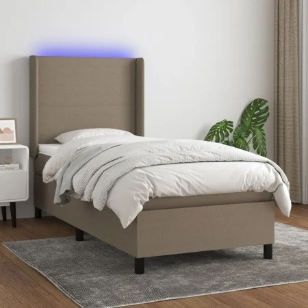 Box spring bed with mattress and taupe gray LED lights 80x200 cm by , Beds and slatted bases - Ref: Foro24-3138113, Price: 38...