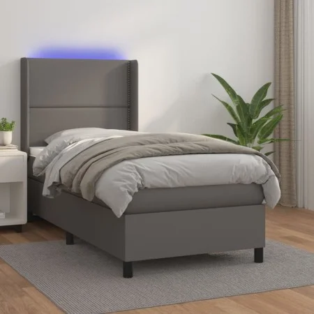 Box spring bed and LED mattress gray synthetic leather 80x200 cm by , Beds and slatted bases - Ref: Foro24-3139293, Price: 33...