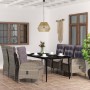 Juego de comedor de jardín 7 piezas con cojines gris y negro