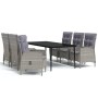Juego de comedor de jardín 7 piezas con cojines gris y negro