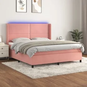 Box spring bed with mattress and LED pink velvet 180x200 cm by , Beds and slatted bases - Ref: Foro24-3139522, Price: 555,22 ...