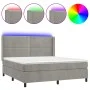 Box spring bed with mattress and LED light gray velvet 180x200 cm by , Beds and slatted bases - Ref: Foro24-3139517, Price: 5...