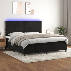 Box spring bed with mattress and LED black velvet 200x200 cm by , Beds and slatted bases - Ref: Foro24-3136085, Price: 614,35...