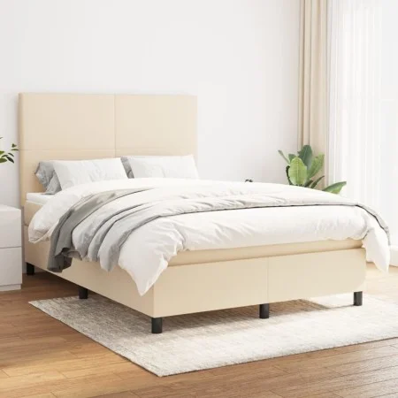 Box spring bed with cream fabric mattress 140x190 cm by , Beds and slatted bases - Ref: Foro24-3141614, Price: 481,20 €, Disc...