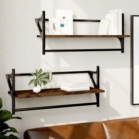 Estantes de pared con barras 2 uds marrón roble 65x25x30 cm de , Estantes y estanterías - Ref: Foro24-836247, Precio: 26,46 €...