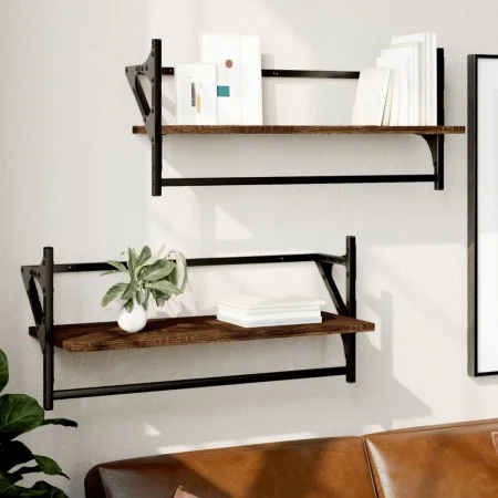 Wall shelves with bars 2 pcs oak brown 65x25x30 cm by , Shelves and shelves - Ref: Foro24-836247, Price: 26,46 €, Discount: %