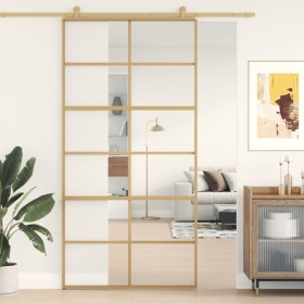 Golden sliding door made of transparent ESG glass and aluminum by , Doors for the home - Ref: Foro24-155168, Price: 176,76 €,...