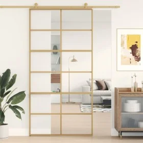 Golden sliding door made of transparent ESG glass and aluminum by , Doors for the home - Ref: Foro24-155168, Price: 173,95 €,...