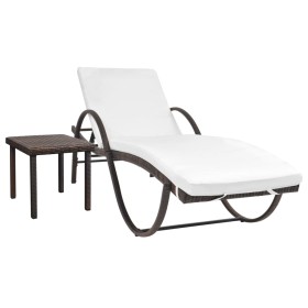 Garden lounger with cushion and brown synthetic rattan side table by vidaXL, Loungers - Ref: Foro24-42885, Price: 148,94 €, D...