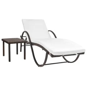 Garden lounger with cushion and brown synthetic rattan side table by vidaXL, Loungers - Ref: Foro24-42885, Price: 148,19 €, D...